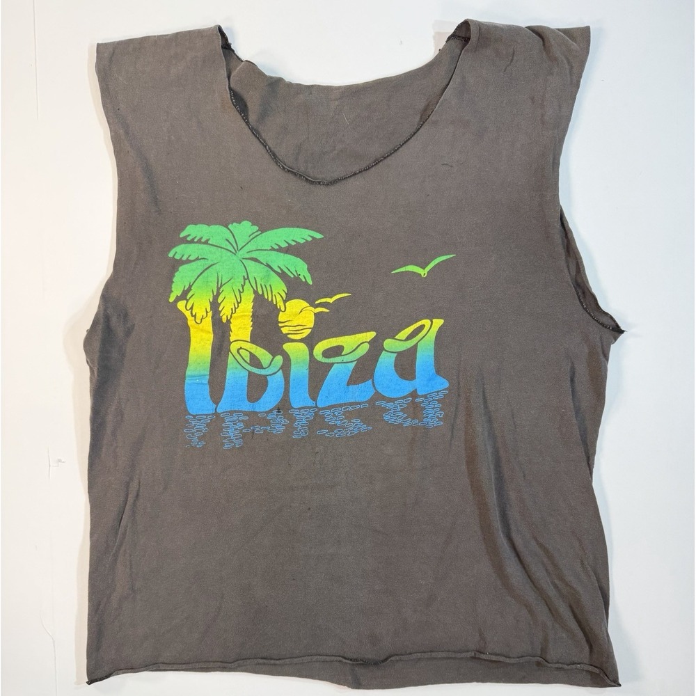 Vintage Ibiza Cut Off Tank Top Sleeveless Beach Surf Graphic Shirt